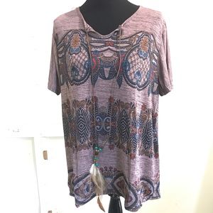 Short sleeve necklace boho flowy relaxed fit top